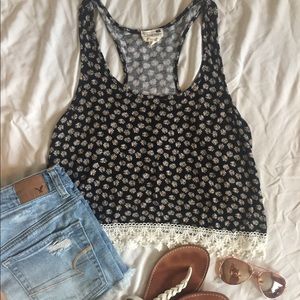 LA Hearts Sunflower & Crochet Racerback Crop Tank